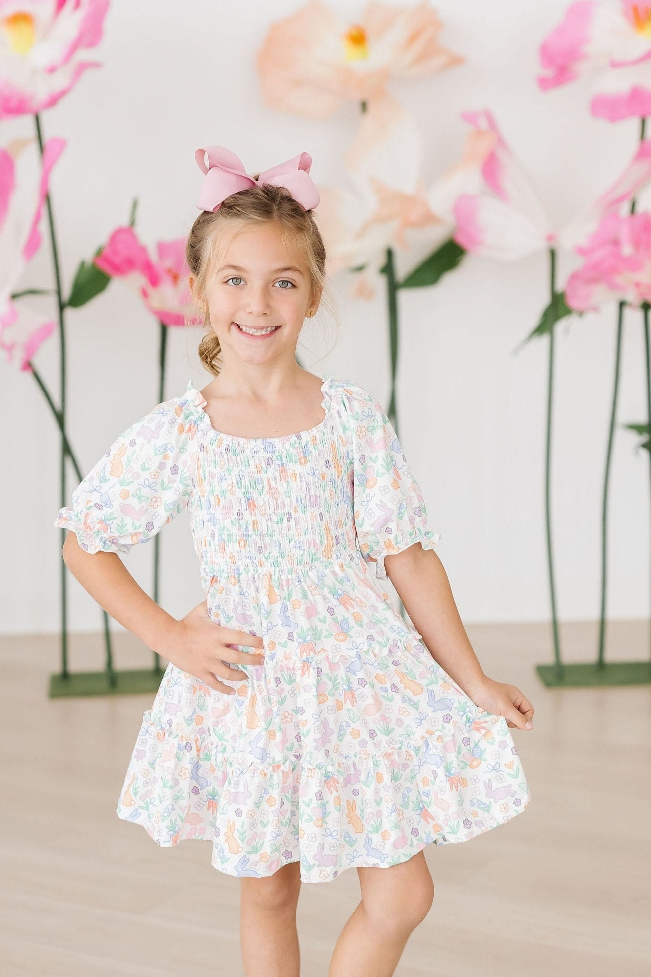 Hoppy Easter Smocked Ruffle Dress for Girls