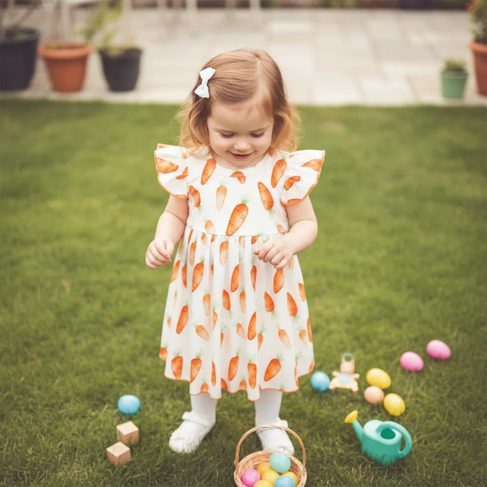 Easter Toddler Carrot Print Girls Dress