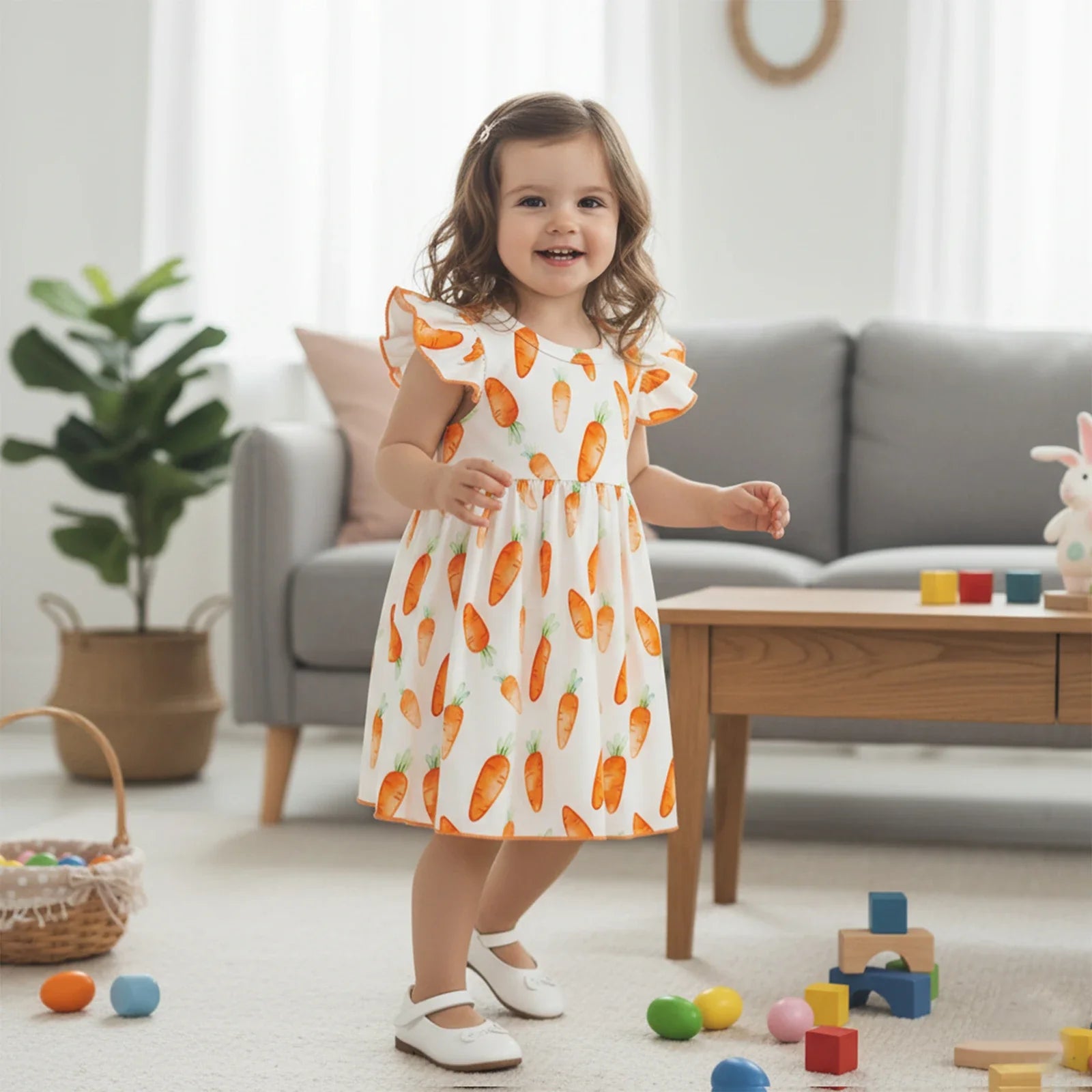 Easter Toddler Carrot Print Girls Dress
