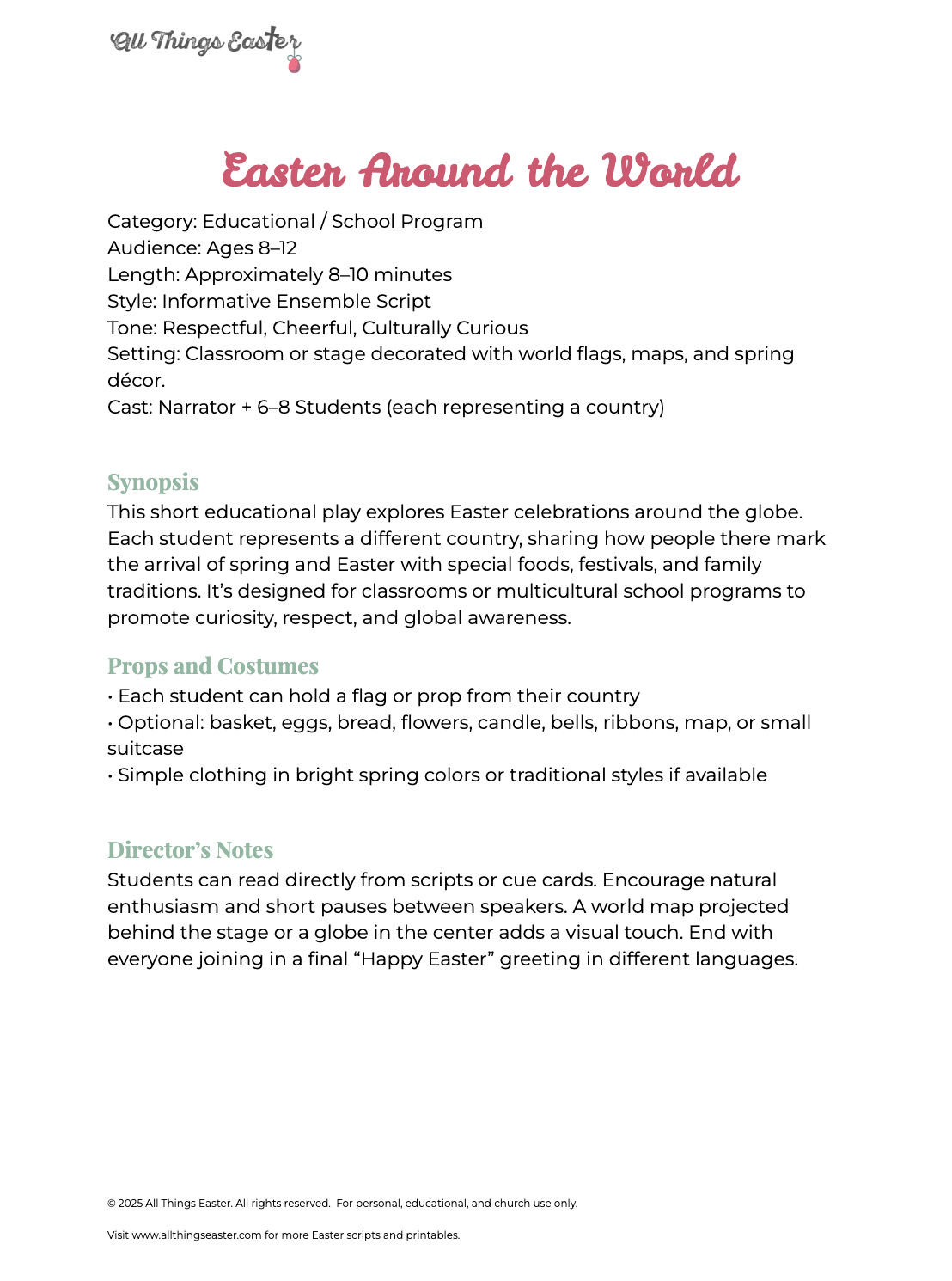 Easter Around the World – Free Educational Easter Play Script