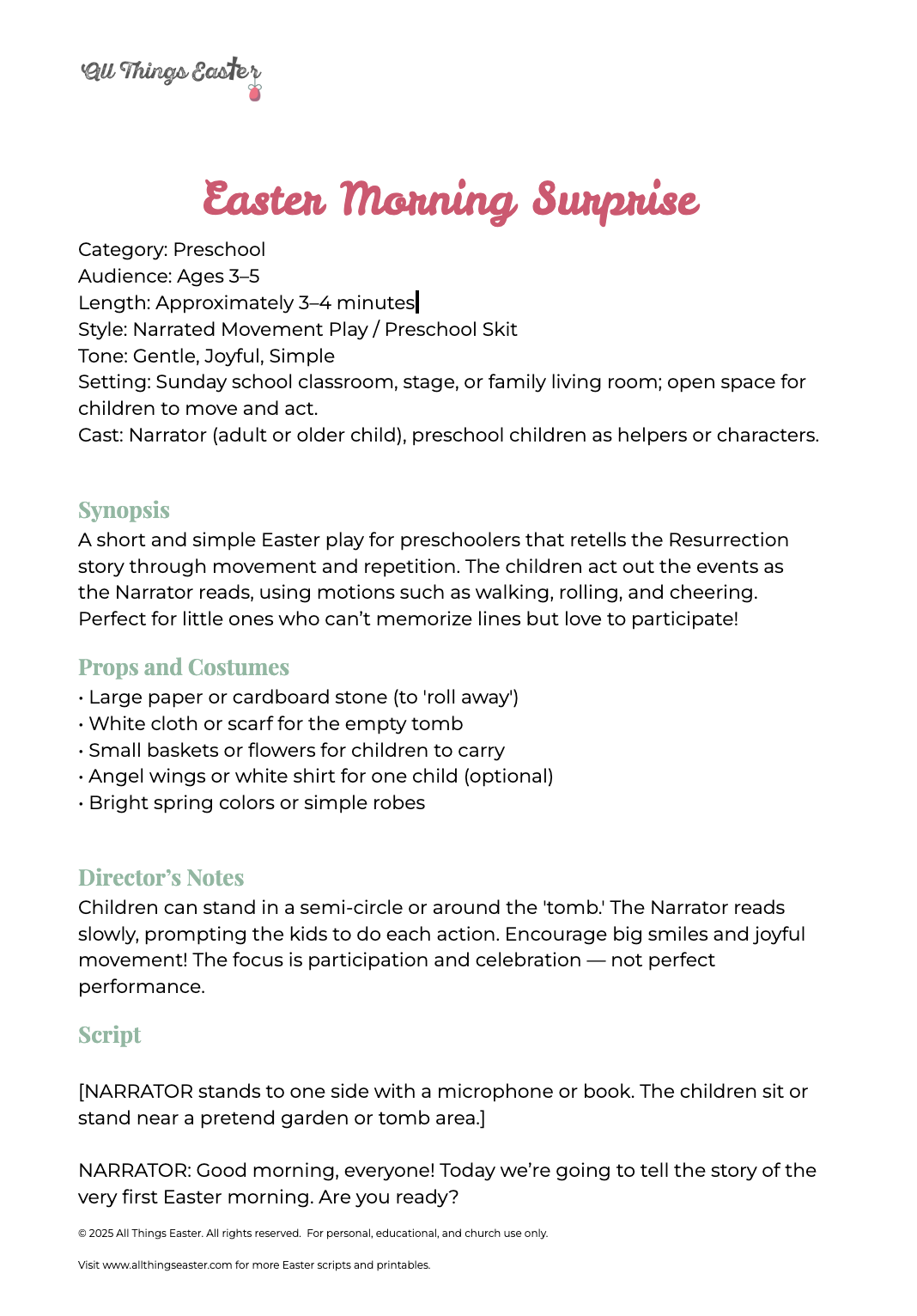 Easter Morning Surprise – Free Preschool Easter Play Script