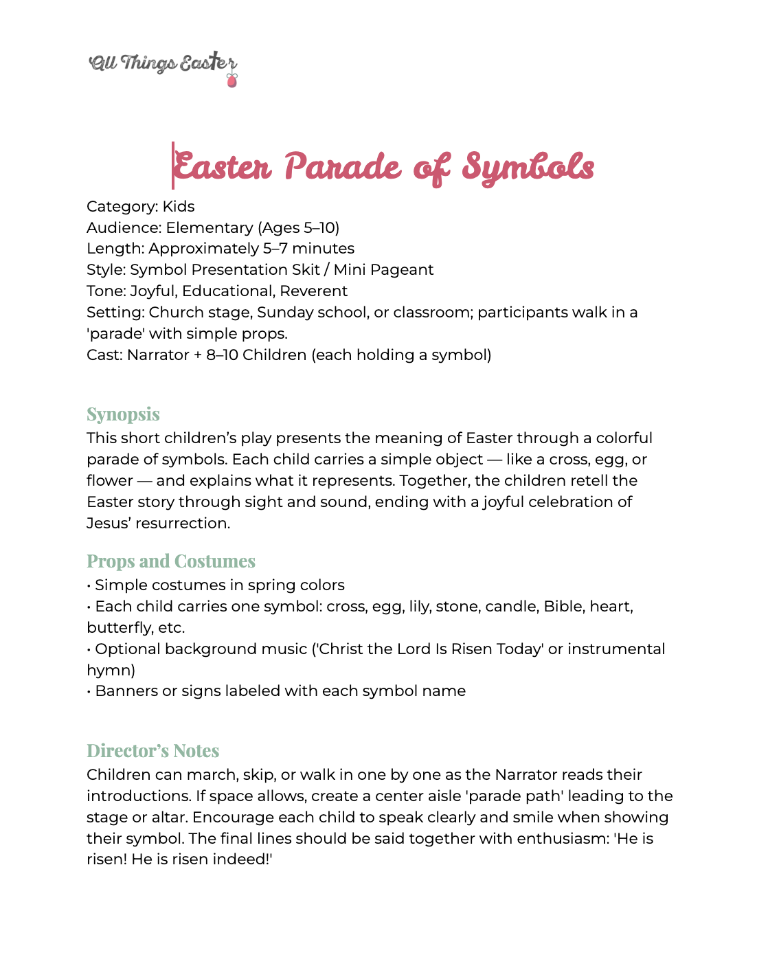 Easter Parade of Symbols – Free Easter Play Script