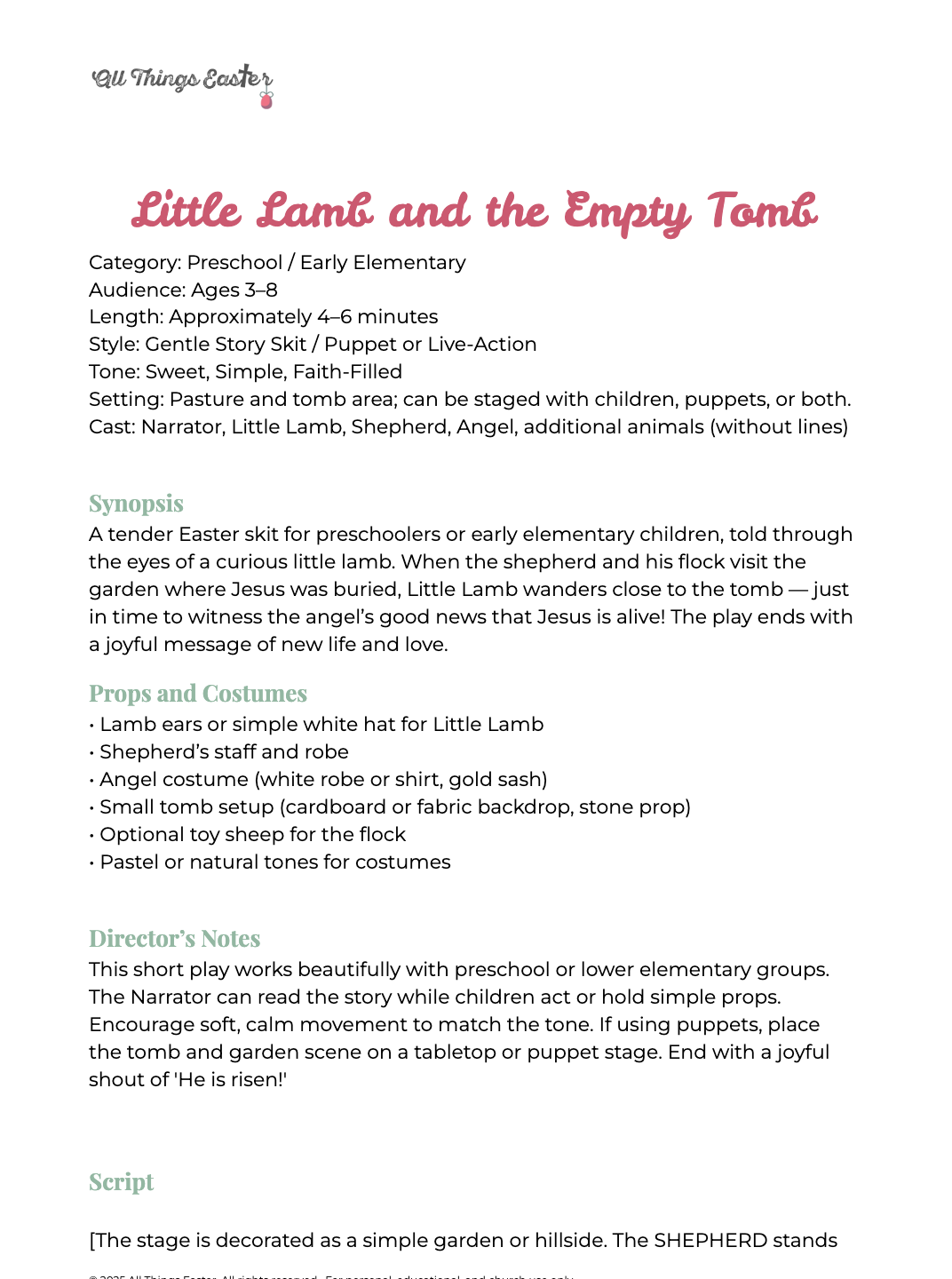 Little Lamb and the Empty Tomb – Free Easter Play Script (PDF Download)